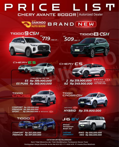 Pricelist Harga Chery astanaanyar 2025